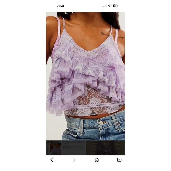 Free People In The Clouds Lace Ruffle Tiered Tank Top Purple Coquette XS NWT - Picture 2 of 12